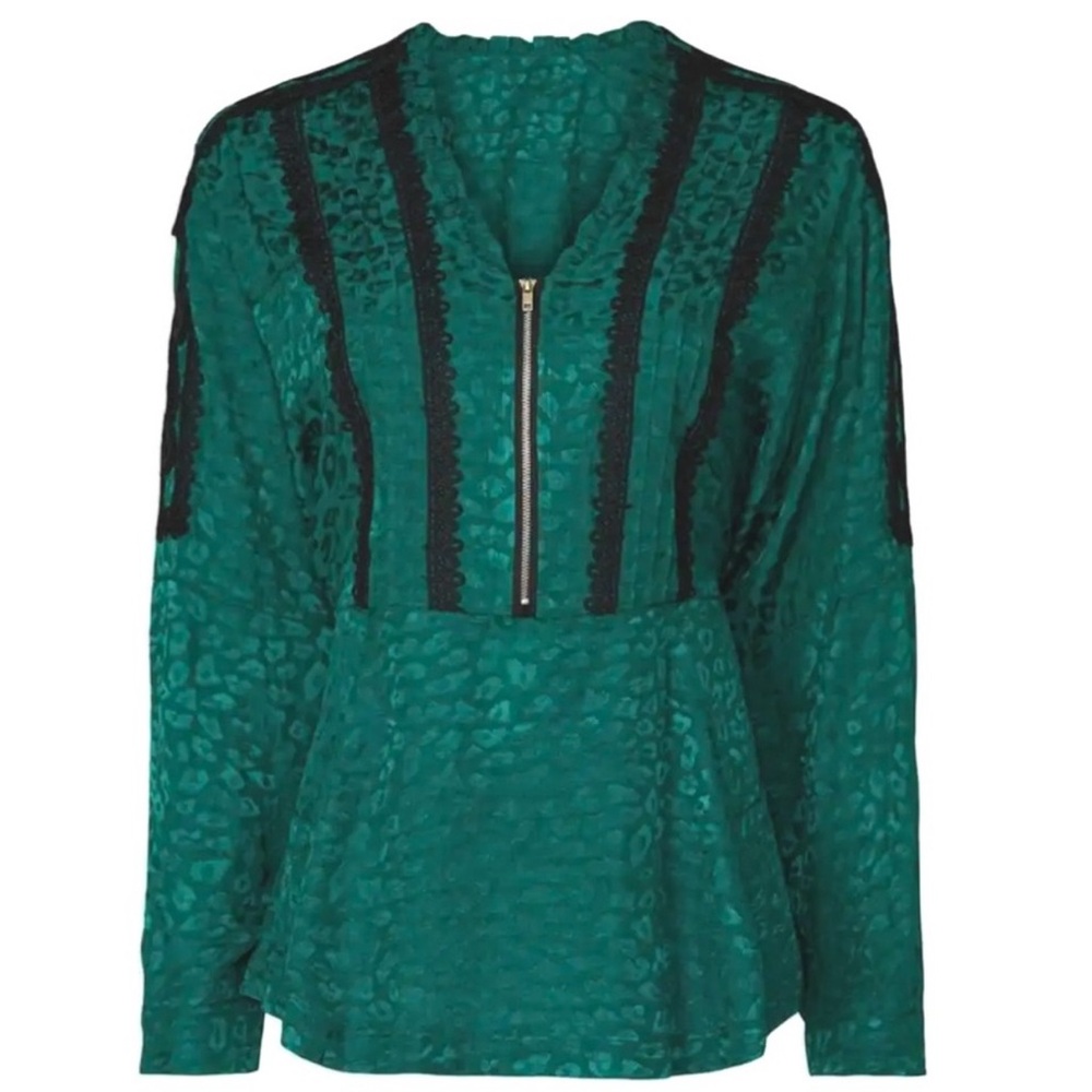 NWOT KOCHÉ COLLECTIVE Green Python Print Zip Front Crepe Top-2